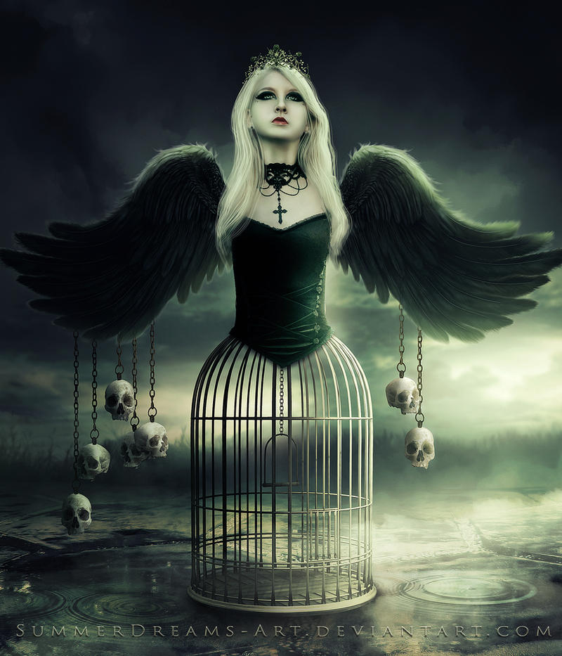 chained dark death evil fantasy manipulation skulls wings beautiful digital